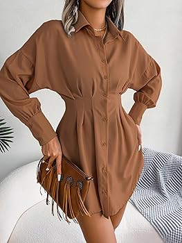 L'Or Waist tuck shirt dress カーキブラウン L'Or Waist tuck shirt dress khaki brown